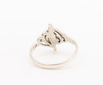925 Sterling Silver Vintage Ring Swirly Black Enameled Cutout  Sz 8  RG28748