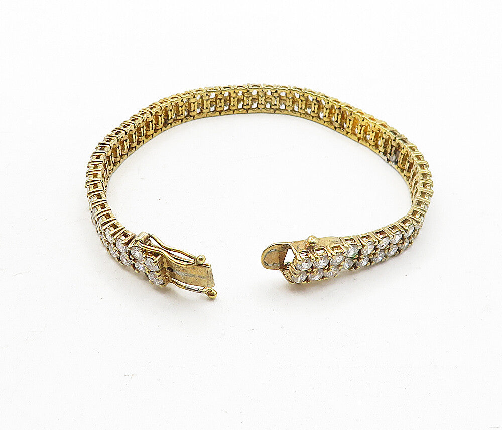 925 Sterling Silver  Cubic Zirconia 2 Row Gold Plated Tennis Bracelet  BT1719