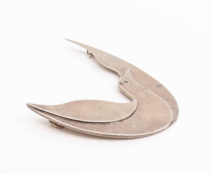 925 Sterling Silver Vintage Pendant SAVITT Elegant Bird In Crescent Moon PT25677