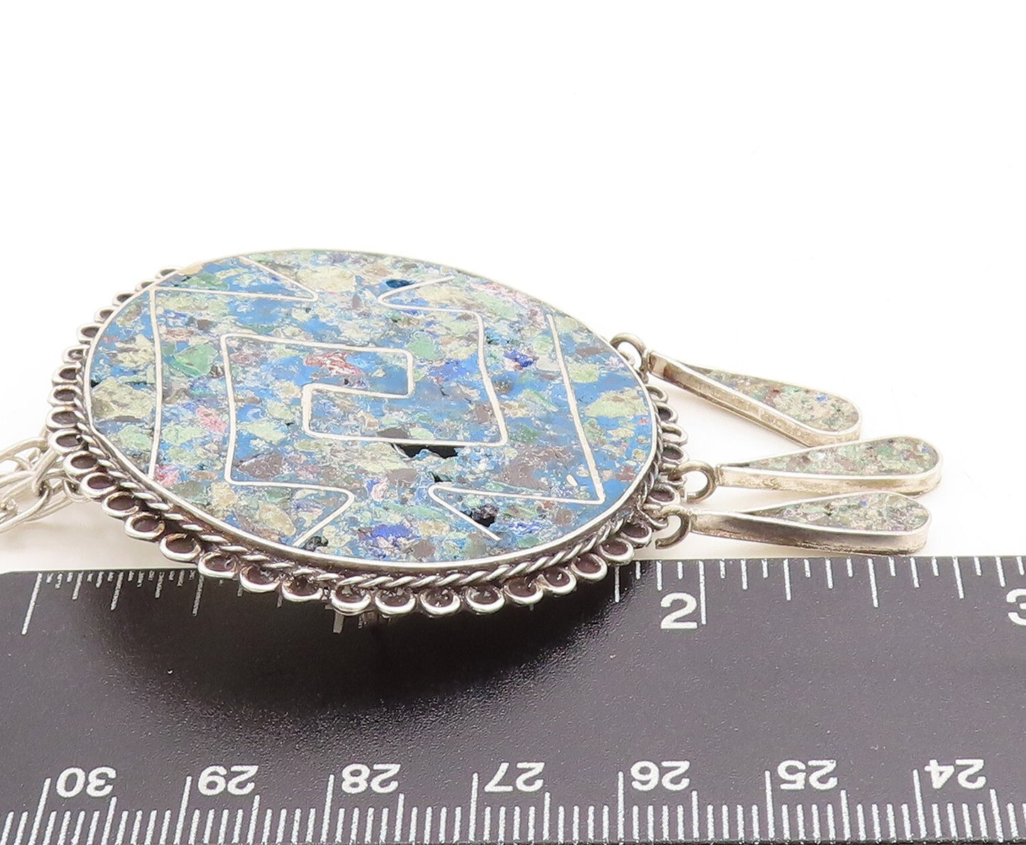 MEXICO 925 Sterling Silver  Vintage Jasper Oval Link Chain Necklace  NE1052