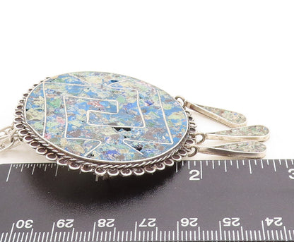 MEXICO 925 Sterling Silver  Vintage Jasper Oval Link Chain Necklace  NE1052