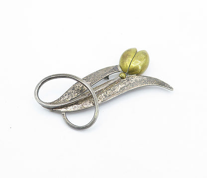 MEXICO 925 Sterling Silver  Vintage Two Tone Flower Motif Brooch Pin  BP1164