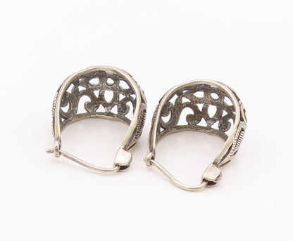 925 Sterling Silver Vintage Earrings Classic Floral Scrollwork Hoops  EG14397