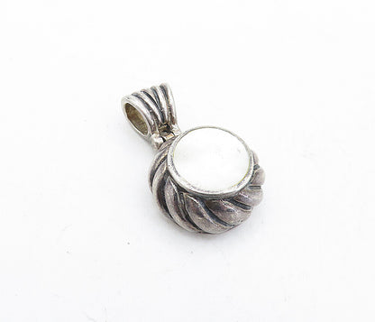 925 Sterling Silver  Vintage Mother Of Pearl Round Twist Drop Pendant  PT3677