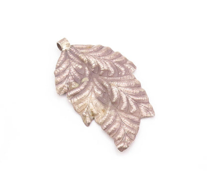 925 Sterling Silver Vintage Pendant Dark Tone Carved Large  Leaf PT23982