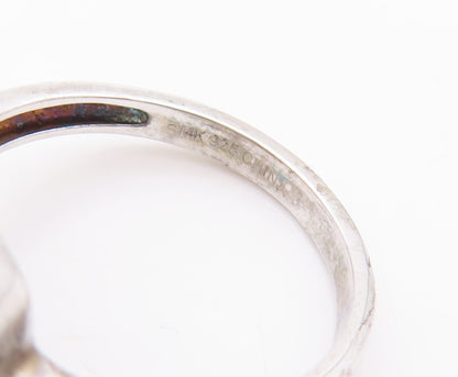 925 Sterling Silver Vintage Ring Square Gemstone & Diamonds  Sz 8 RG29489