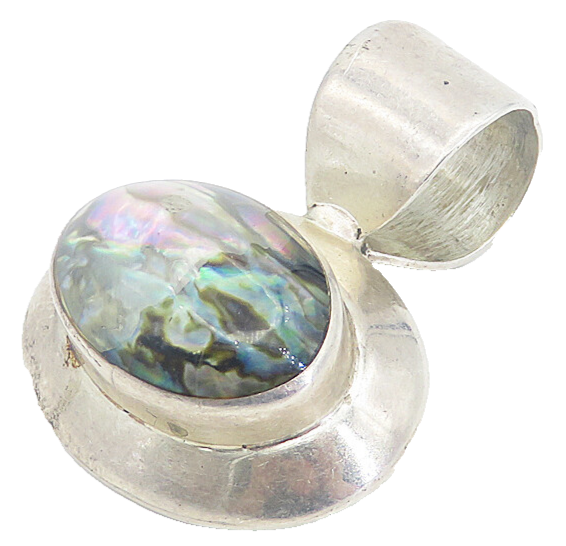 DESIGNER 925 Sterling Silver  Vintage Abalone Shell Oval Drop Pendant  PT6228