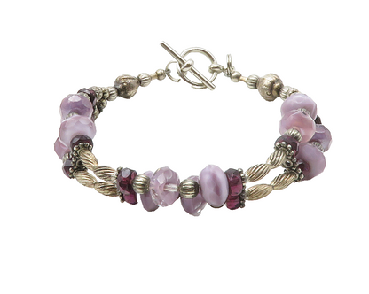 925 Sterling Silver  Vintage Amethyst Beaded Pattern Chain Bracelet  BT5071