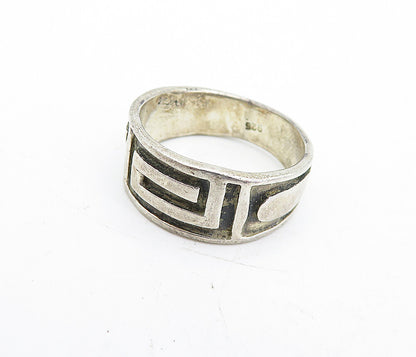 925 Sterling Silver  Vintage Shiny Greek Key Tapered Band Ring Sz 6  RG5355