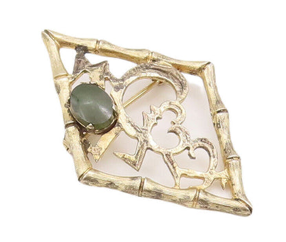 925 Sterling Silver Vintage Brooch Pin WELLS Swirly Carved Gemstone  BP10902