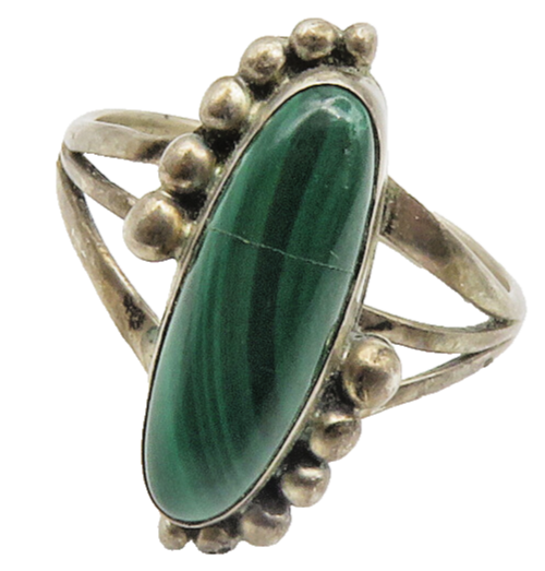JIMMY YAZZIE NAVAJO 925 Silver  Vintage Malachite Cocktail Ring Sz 9  RG14202