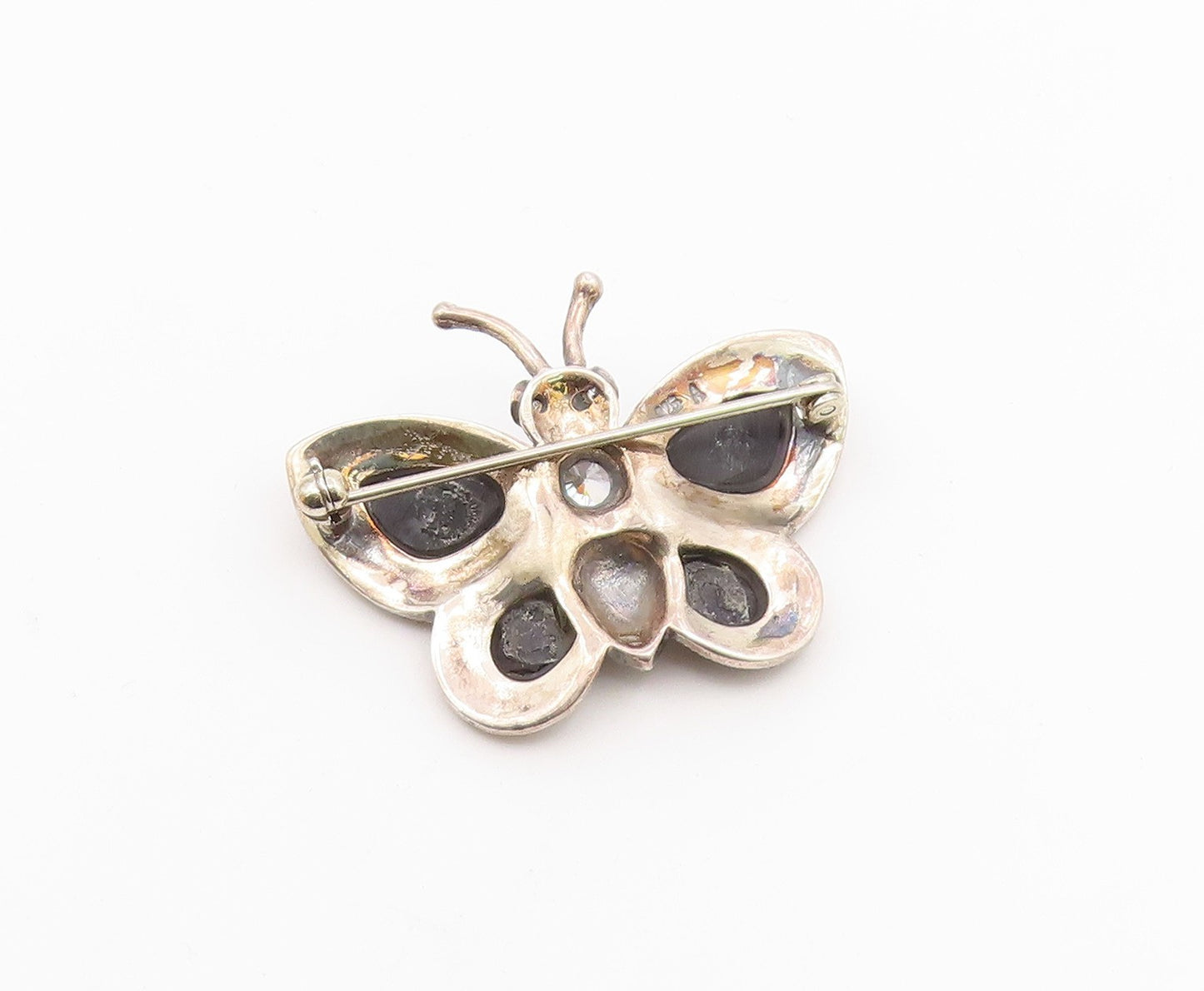 925 Silver  Vintage Cubic Zirconia & Multi Stone Butterfly Brooch Pin  BP9644
