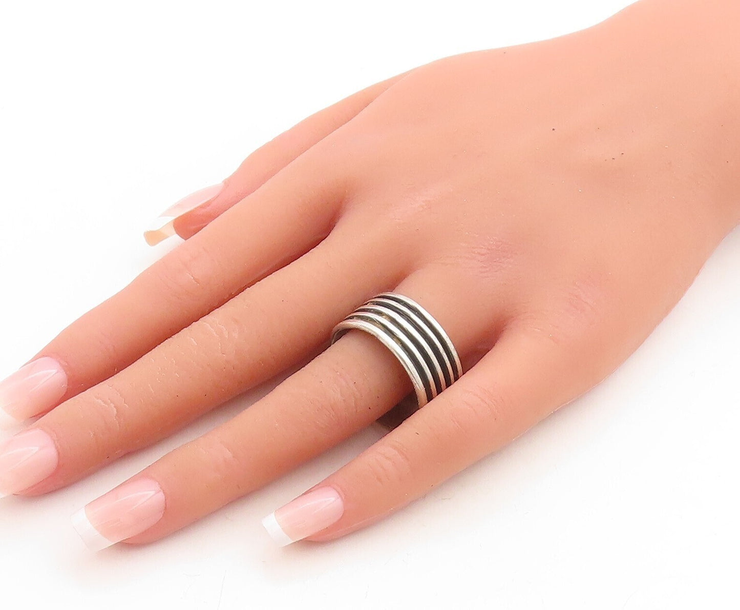 925 Sterling Silver Vintage Ring MEXICO Minimalist Grooved  Sz 14  RG31207