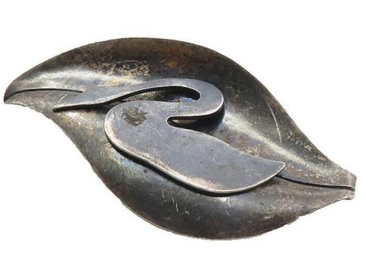 PEDRO CASTILLO TAXCO 925 Silver Vintage Oxidized Floral Leaf Brooch Pin BP3863