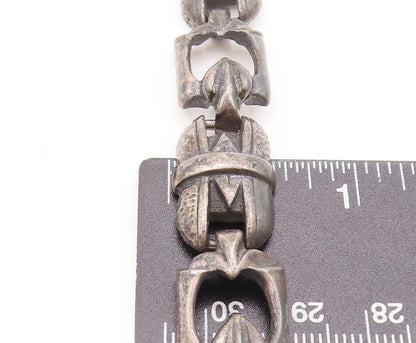 925 Sterling Silver Vintage Bracelet Solid Carved Flower Motif Link  BT10191