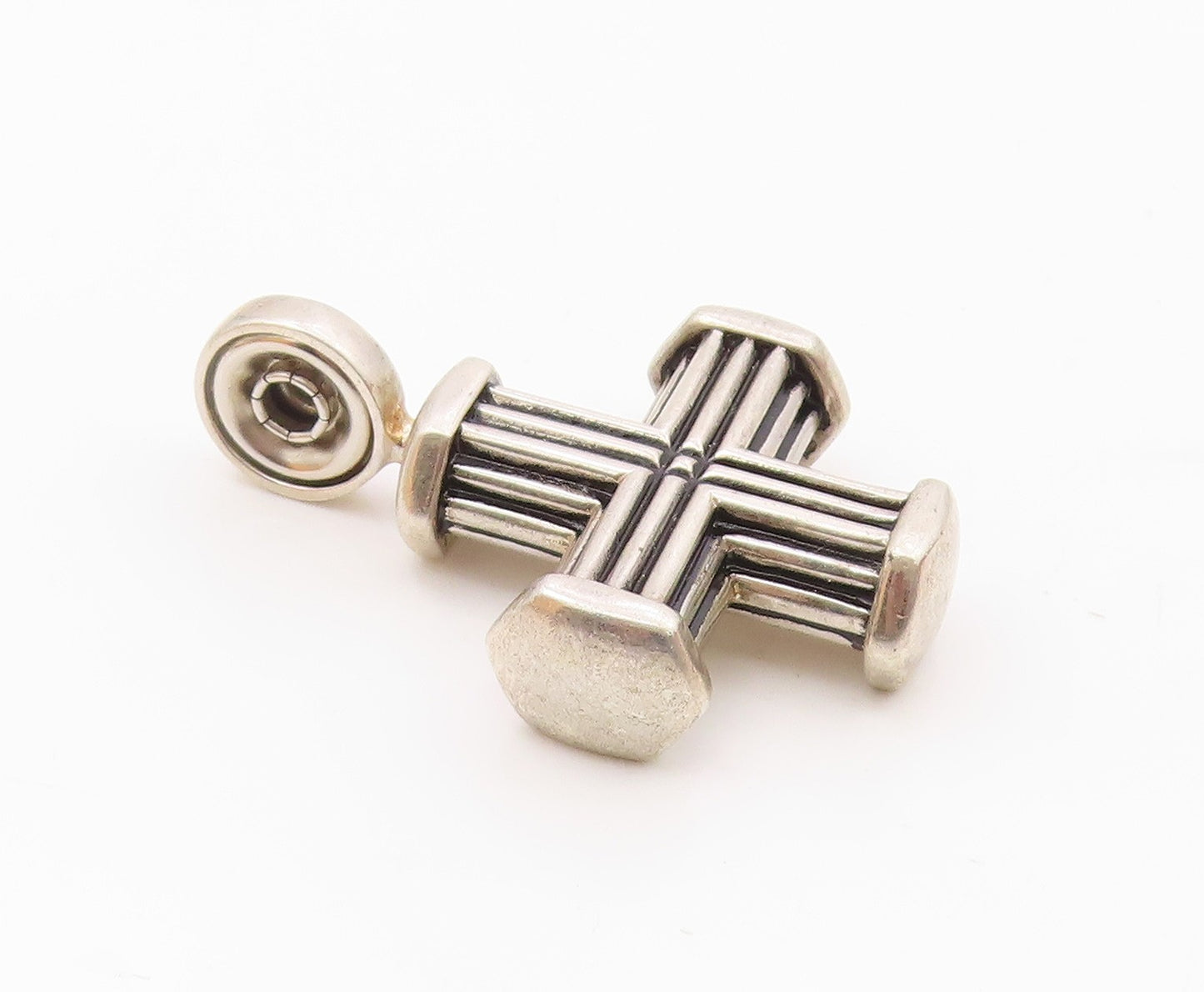 ESPO SIG 925 Sterling Silver  Vintage Ribbed Religious Cross Pendant  PT20115