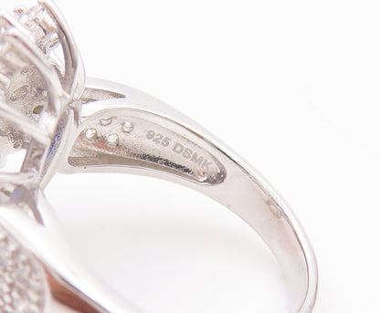 925 Sterling Silver Vintage Ring Blue & White Topaz Flower  Sz 7  RG29655