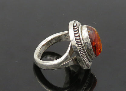 925 Sterling Silver  Vintage Cabochon Cut Amber Cocktail Ring Sz 5  RG21732