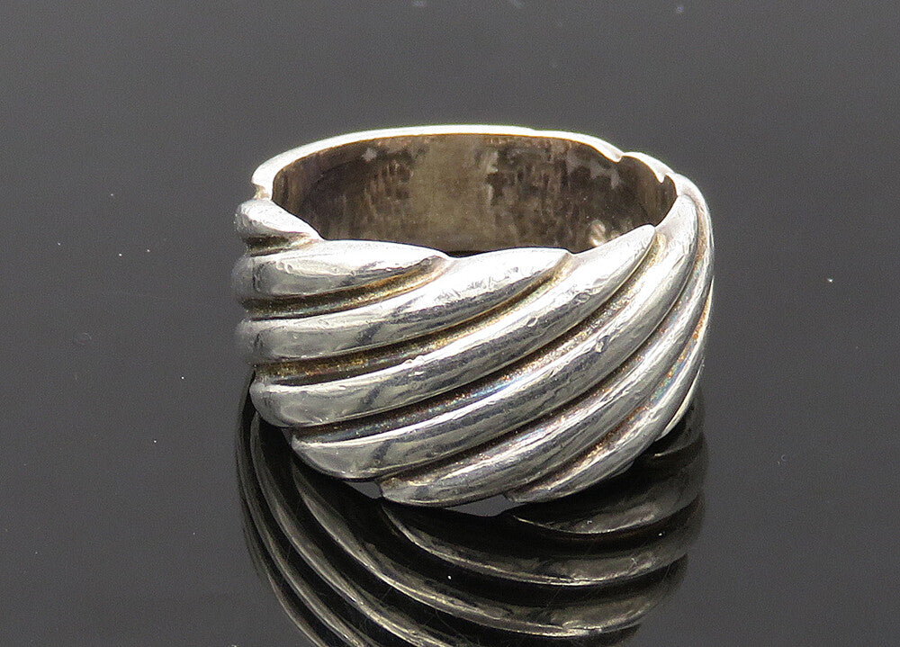 925 Sterling Silver  Vintage Shiny Slanted Fluted Band Ring Sz 5  RG21282