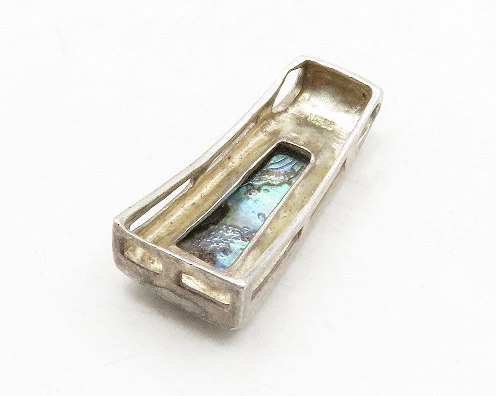 925 Sterling Silver  Vintage Inlaid Abalone Shell Dark Tone Pendant  PT10523