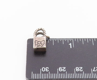 925 Silver  Vintage Engraved Love To Shop & Bow Tote Bag Charm Pendant PT21262