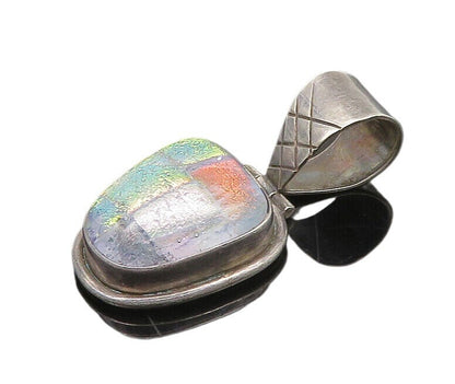 925 Sterling Silver  Vintage Shiny Dichroic Glass Art Drop Pendant  PT15529