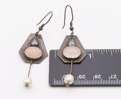 925 Sterling Silver Vintage Earrings TRICIA'S Multi Gemstone Dangles  EG14387