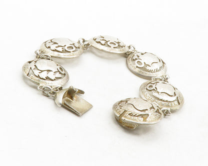 925 Sterling Silver  Vintage Antique Peru Coat Of Arms Chain Bracelet  BT4835