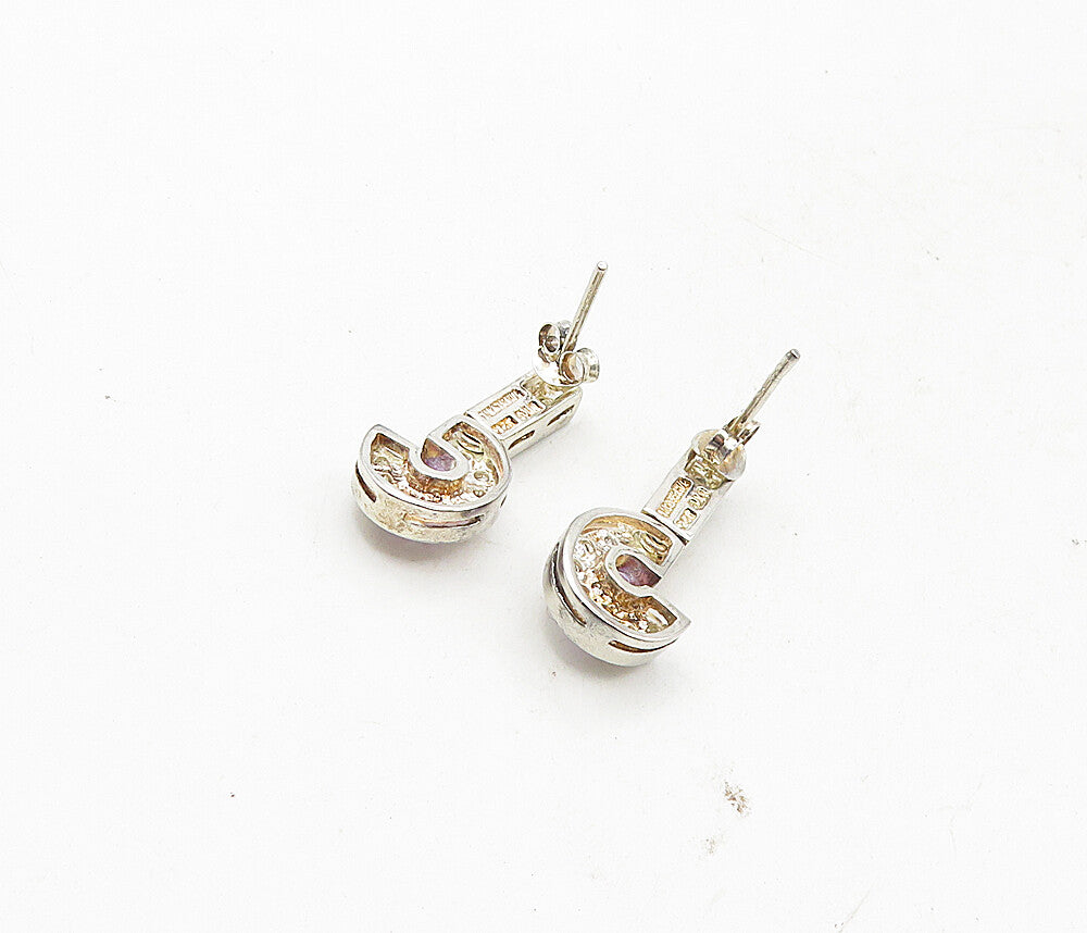 925 Sterling Silver  Vintage Shiny Purple Cubic Zirconia Drop Earrings  EG4846