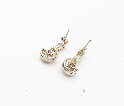 925 Sterling Silver  Vintage Shiny Purple Cubic Zirconia Drop Earrings  EG4846
