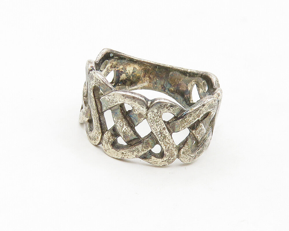 925 Sterling Silver  Vintage Dark Tone Celtic Knot Band Ring Sz 8  RG17598