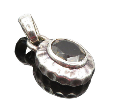 925 Sterling Silver  Vintage Faceted Smoky Topaz Oval Dome Pendant  PT7118