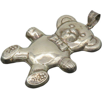 925 Sterling Silver  Vintage Shiny Hollow Teddy Bear Motif Pendant  PT15669