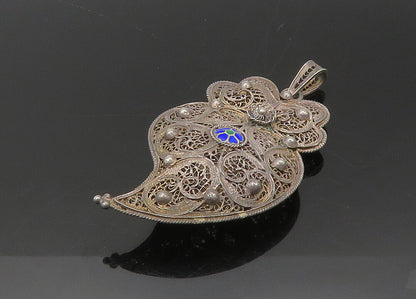 925 Sterling Silver  Vintage Enamel Floral Detail Filigree Pendant  PT17823