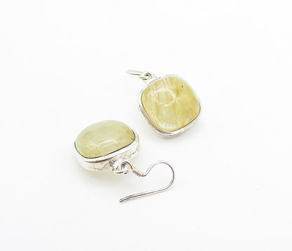 925 Sterling Silver  Vintage Cabochon Rutilated Quartz Dangle Earrings  EG3234