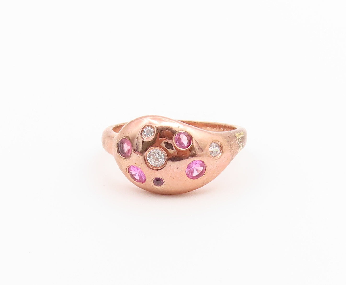 925 Sterling Silver Vintage Ring Gold Plated Classic CZ Pebble  Sz 7  RG36828