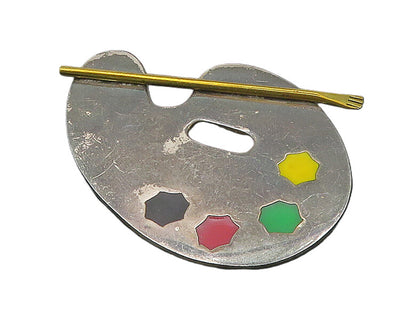 MEXICO 925 Silver  Vintage Enamel Painter's Palette Art Brooch Pin  BP6905