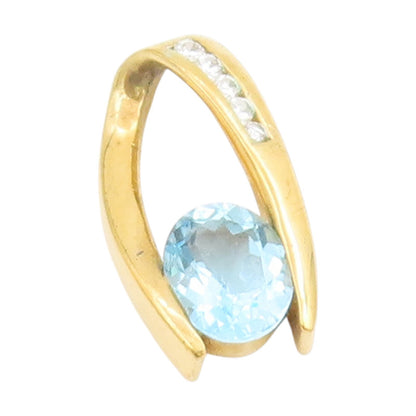925 Sterling Silver Vintage Pendant Gold Plated Blur Topaz & CZ Charm  PT25625