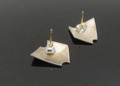 DESIGNER 925 Silver & 14K GOLD  Vintage Modernist Drop Earrings  EG11390