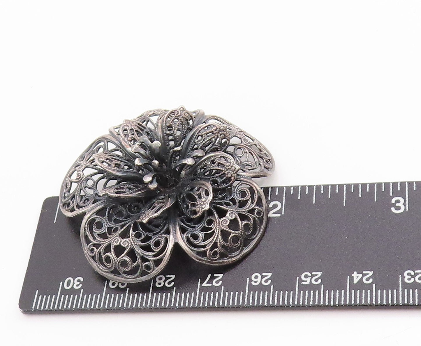 925 Sterling Silver Vintage Brooch Antique Daisy Floral Filigree Design  BP11836
