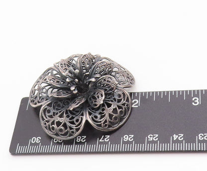925 Sterling Silver Vintage Brooch Antique Daisy Floral Filigree Design  BP11836