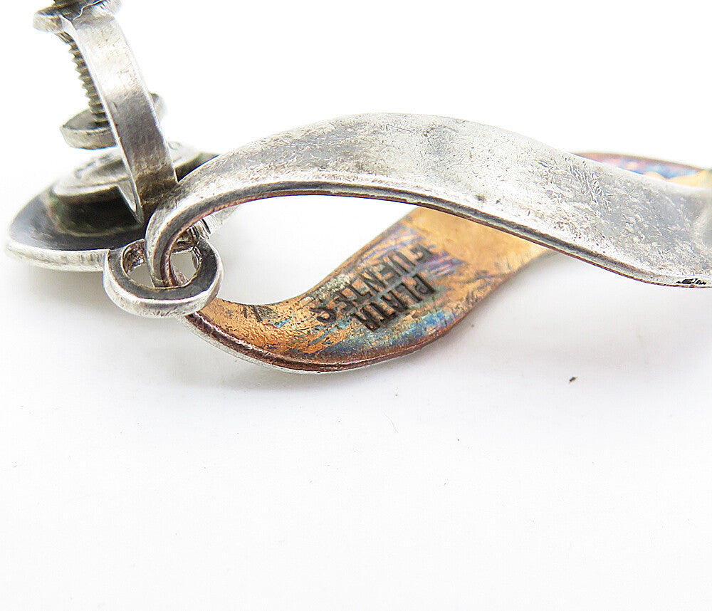 MEXICO 925 Silver  Vintage Two Tone Infinity Twist Non Pierce Earrings  EG2871