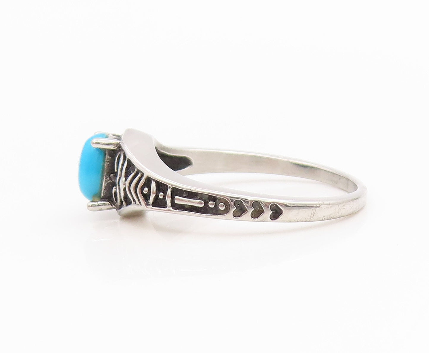 925 Sterling Silver Vintage Ring Oval Turquoise Statement Band  Sz 10  RG34637