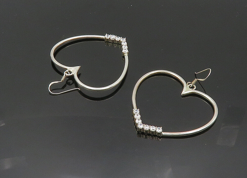 925 Sterling Silver  Vintage Cubic Zirconia Love Heart Hoop Earrings  EG10141
