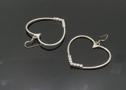 925 Sterling Silver  Vintage Cubic Zirconia Love Heart Hoop Earrings  EG10141