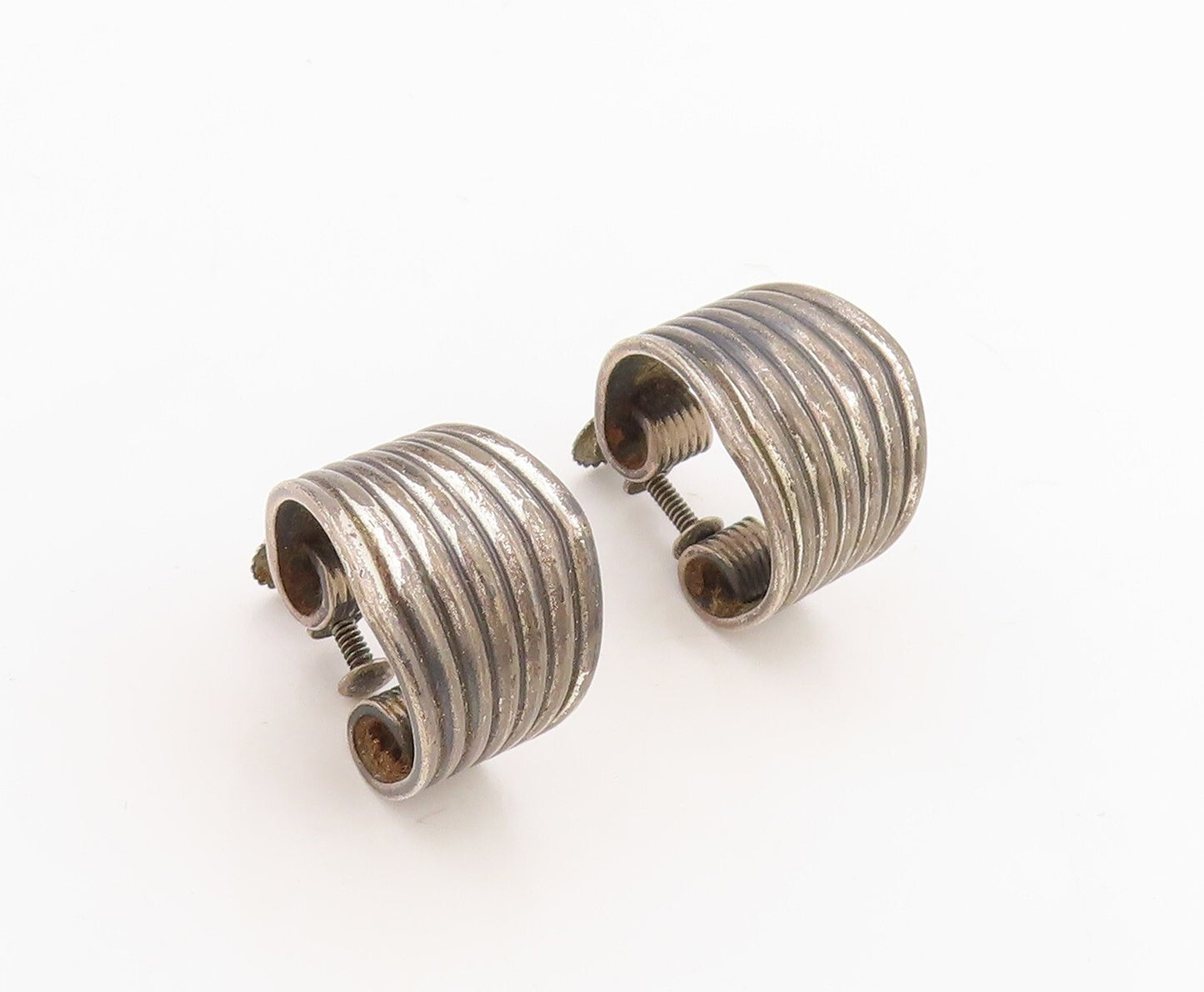 925 Sterling Silver Vintage Earrings MONET Antique Dark Grooved Hoops  EG13234