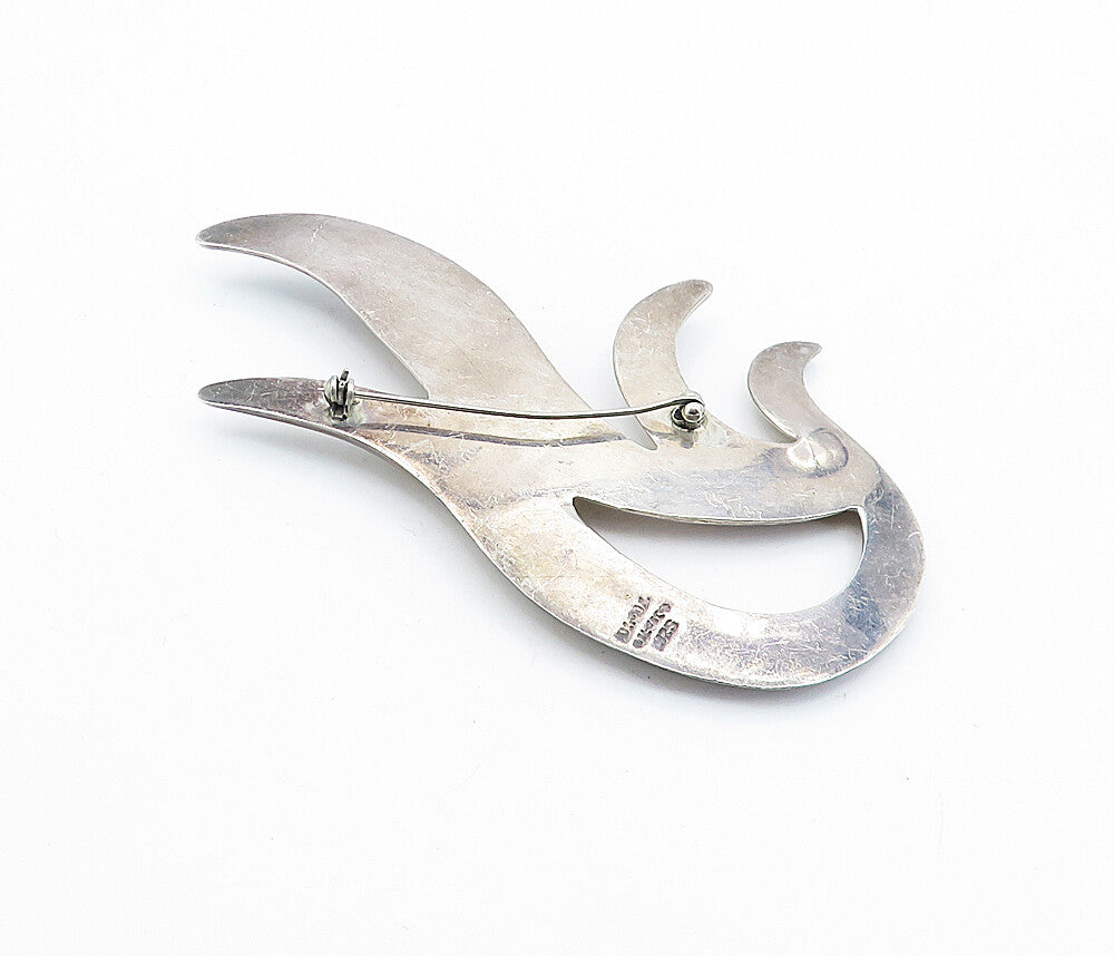 MEXICO 925 Sterling Silver  Vintage Shiny Large Hollow Swirl Brooch Pin BP2628