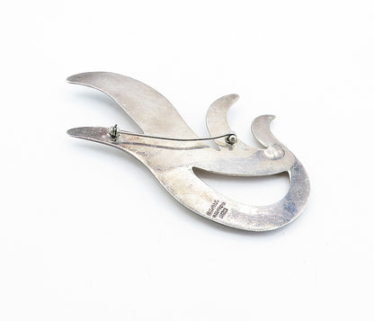 MEXICO 925 Sterling Silver  Vintage Shiny Large Hollow Swirl Brooch Pin BP2628