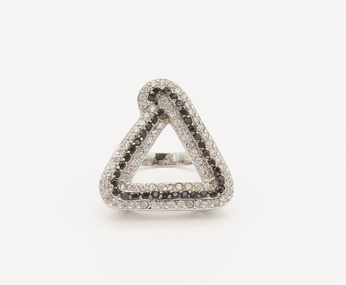 925 Sterling Silver Vintage Ring Black And White Cutout Triangle Sz 6  RG27806