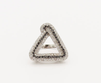 925 Sterling Silver Vintage Ring Black And White Cutout Triangle Sz 6  RG27806